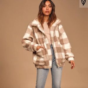 COPY - So snuggly Beige Plaid Teddy Jacket
